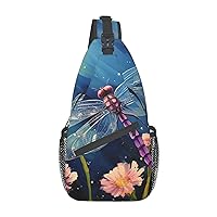 Floral Dragonfly Sling Bag Lightweight Crossbody Bag Shoulder Bag Chest Bag Travel Backpack for Women Men