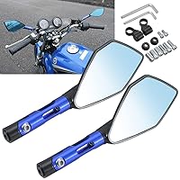 KATUR Motorcycle Handlebar End Mirrors Rear View Mirror Blue Motorbike Anti Glare Bluish Hawk-Eye Mirrors 8MM 10MM Clockwise Threaded Bolts Mounts
