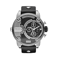 Diesel Men's Little Daddy Quartz Stainless Steel and Leather Chronograph Watch, Color: Grey, Black (Model: DZ7256)