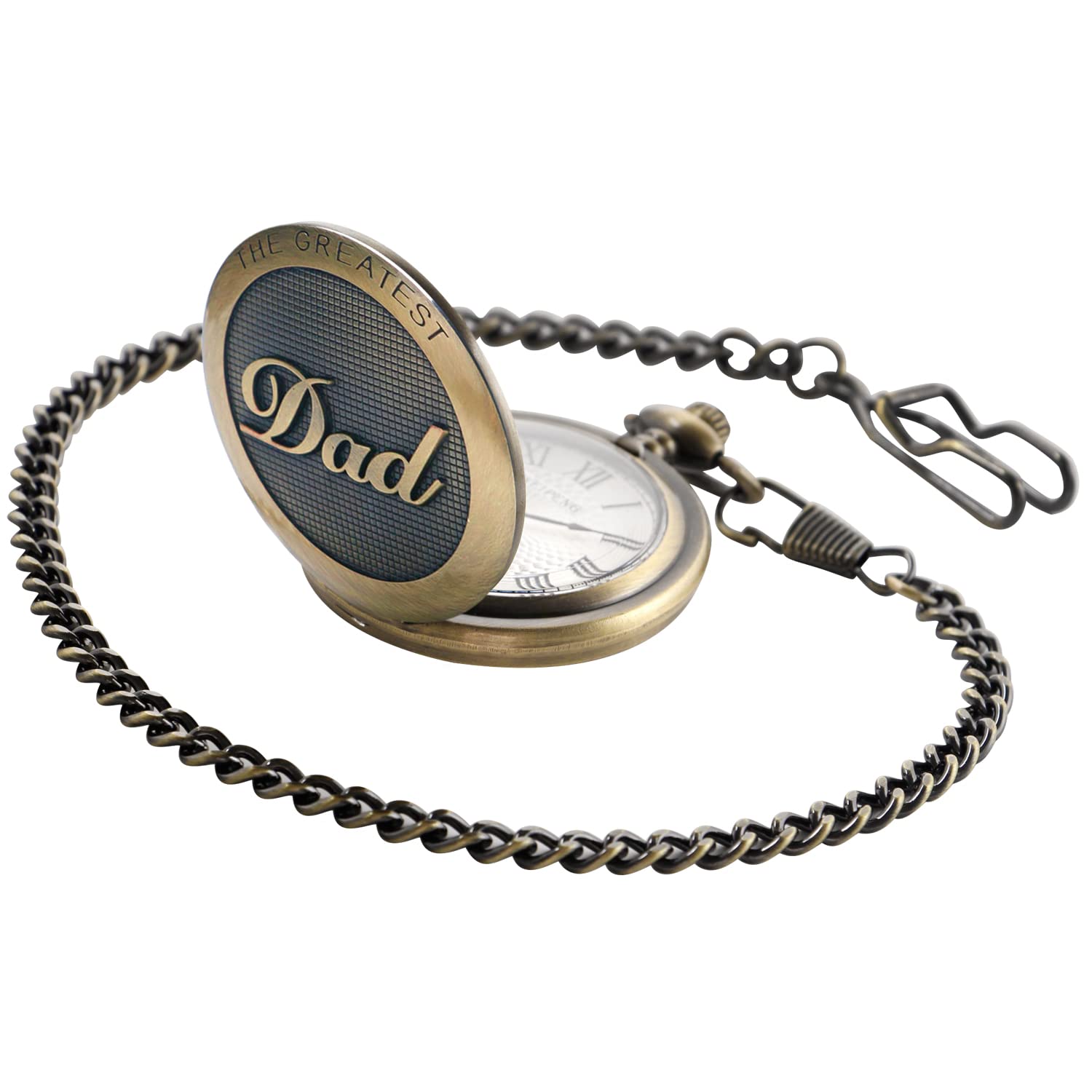 SwitchMe to My Greatest Dad Quartz Pocket Watch for Dad Engraved Watches Fob Chain Clock for Dad Birthday Gifts