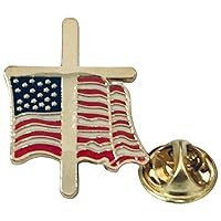 Wholesale Pack of 24 USA 50 Star Wavy Flag with Christian Cross Motorcycle Hat Cap Lapel Pin