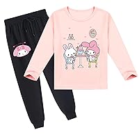 Toddler My Melody Baggy Long Sleeve T-Shirt and Jogging Pants,Lightweight Round Neck Tee Outfit for Girls