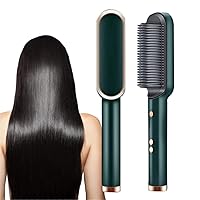 Negative Ion Hair Straightener Styling Comb with 5 Temp, Enhanced Negative Ion Hair Straightener Brush, 2 in 1 Hair Straightener Brush and Curler,10s Fast Heating Anti-Scald Green