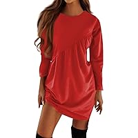 2023 Female Spring Sports Solid Color Long Sleeve Crew Collar Pullover Indoor Irregular Pleated T Shirt Dress