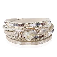 Bohemian Leatherette Wrap Multi Layer Statement Bracelet - Wrist Cuff Cubic Rhinestone, Sparkly Bead, Faux Druzy Crystal