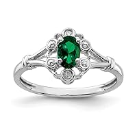 925 Sterling Silver Polished Open back Created Emerald and Diamond Ring Measures 2mm Wide Jewelry for Women - Ring Size Options: 10 5 6 7 8 9