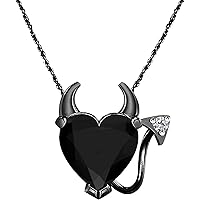 14k Black Rhodium Plated 925 Sterling Silver 10MM CZ Devil Heart Pendant Necklace 18 Inches Chain