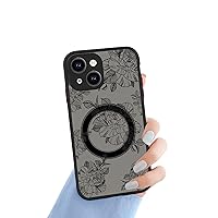 Ownest Compatible with iPhone 13 Case, Magnetic Fitting for MagSafe for Clear Frosted PC Back 3D Flowers Floral Girls Woman and Soft Silicone Slim Shockproof Case for iPhone 13-Black