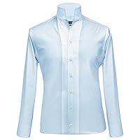 Manderin High Open Collar Sky Blue Cotton Men's Shirt Buttonless Tall Open Neck