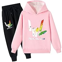 Youth Share The Love Classic Hoody Outfit,Fleece Lined Hooded Sweatshirt and Jogger Pants Suit(2T-16Y)