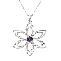 Sterling Silver with Choice of Gemstone Flower Pendant with- 18