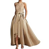 A-Line Elegant Mother of The Bride Dress Jewel Neck Asymmetrical Sleeveless Wedding Guest Dress Pleats Bow 2024