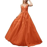 Sparkly Tulle Prom Dresses for Teens Lace Appliques Beaded Long Ball Gowns Spaghetti Straps Formal Dresses