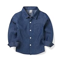 Boys Denim Button Down Shirt Long Sleeve Kids Casual Cowboy Chambray Top Jeans Clothes