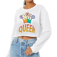 Bingo Queen Cropped Long Sleeve T-Shirt - Cool Graphic Women's T-Shirt - Cute Design Long Sleeve Tee