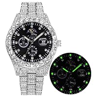 Hip Hop Watches for Men Iced-Out Bling Diamond Luxury Quartz Watches with Date