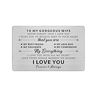 To My Gorgeous Wife, Engraved Wallet Cards for wife, Love Gifts for Wife, Anniversary Present Card for Wife Her, I Love You With All My Heart, Wife Gift from Husband, Birthday Valentines