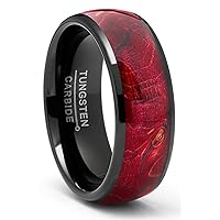 Metal Masters Co. Men's Black Tungsten Ring Wedding Band Red Wood Burl 8MM Comfort-Fit
