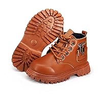 LAFEGEN Toddler Boys Girls Leather Non-Slip Hiking Boots Outdoor Waterproof Lace-Up Snowshoes (Toddler/Little Kid)