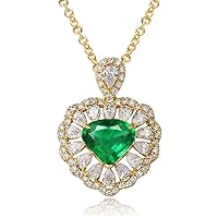 14K/18K Rose Yellow Gold Natural Green Emerald Diamond Pendant Necklaces Engagement Wedding Gift for Women