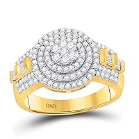 The Diamond Deal 10kt Two-tone Gold Mens Round Diamond Circle Flower Cluster Ring 1-1/5 Cttw