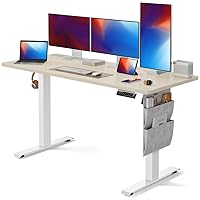 Marsail Standing Desk Adjustable Height, 55x24 Inch Electric Standing Desk with Storage Bag, Stand up Desk for Home Office Computer Desk Memory Preset with Headphone Hook, Maple