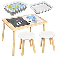 Sensory Table for 1-3 Years, Multifunctional Toddler Sensory Table Set with 2 Large Folding Storage Bins, 2 Small Stools, Kids Table with Two-Color Top, Activity Table & Water Table