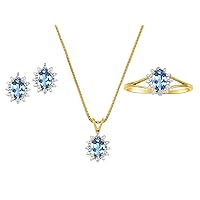 Simply Elegant Beautiful Blue Topaz & Diamond Matching Set - Ring, Earrings and Pendant Necklace - December Birthstone*