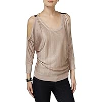 Womens Metallic Cold-Shoulder Knit Sweater