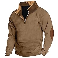Men's Zip Collar Sweater Activewear Solid Vintage Jackets Long Sleeve Comfort Warm Sweatshirts with Elbow Patches