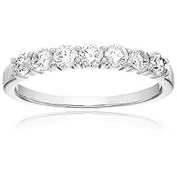 3/4 carat (ctw) Diamond Wedding Anniversary Band for Women, Round Diamond Engagement Ring 14K White Gold 7 Stones Prong Set 0.75 cttw, Size 4-10