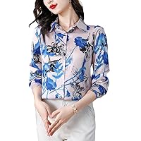 Spring Summer Fall Vintage Print Collar Long Sleeve Women Casual Party Vacation Tops Shirts Blouses Workwears