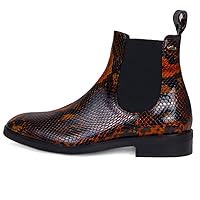Peppe Mattonello - Handmade Italian Mens Color Orange Ankle Chelsea Boots - Cowhide Embossed Leather - Lace-Up