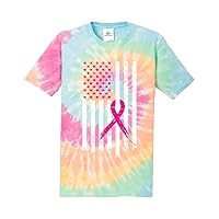 Threadrock Pink Ribbon Breast Cancer Flag Unisex Tie Dye T-Shirt