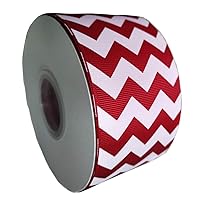 57mm Printed Chevron Swirls Waves Pattern Grosgrain Ribbon 5 Yards for DIY Handmade Hair Bow Accessories and Festival Wedding Party Birthday Decoration (Printed, Red)