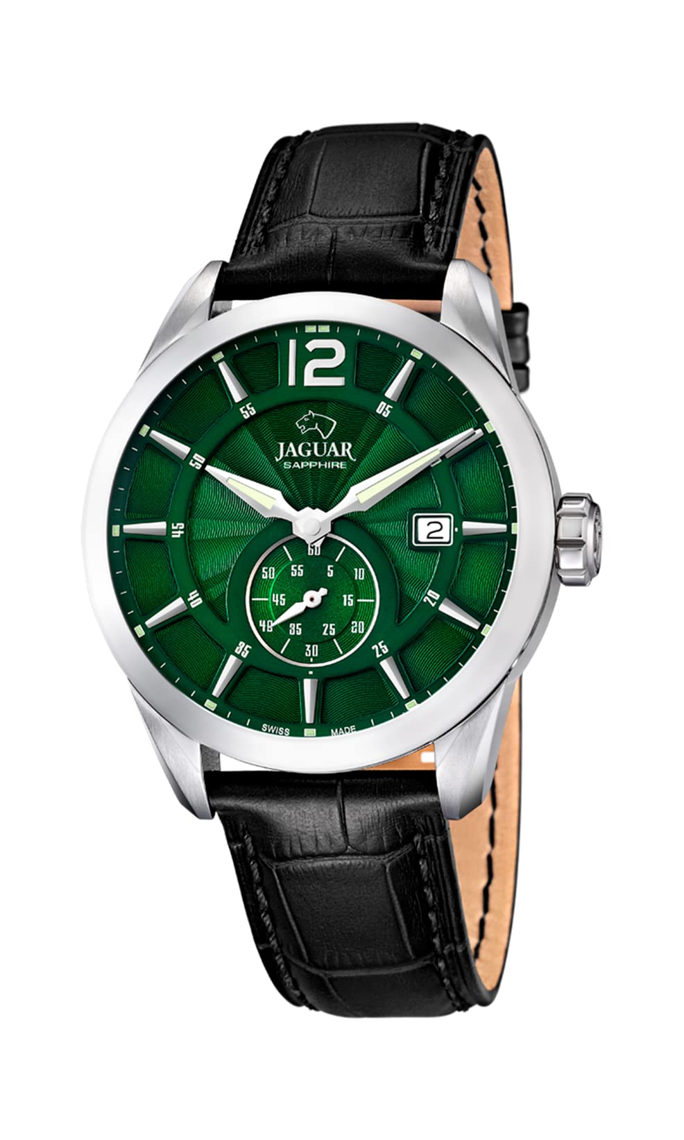 Jaguar Watches J663/3 Men's Leather Black Wrist Watch, Green/Black, Strap, Green/Black, Strap