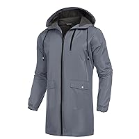 COOFANDY Ligtweight Men's Long Raincoat Rain Jacket Waterproof Outdoor Jackets with Hood
