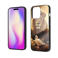 Lion and Bird at Sunset Printed Case for iPhone 14 Pro Max Cases 6.7 Inch - Tempered Glass Shockproof Protective Phone Case Cover for iPhone 14 Pro Max,Not Yellowing