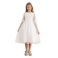 JEATHA Floral Lace Dress for Girls Tulle Wedding Bridesmaid Dresses Birthday Party Princess Pageant Prom Gown