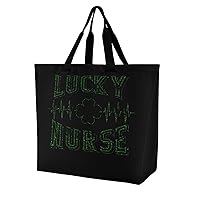 Lucky Nurse Clover Heartbeat Tote Bag for Women Foldable Travel One-Shoulder Portable Shopping Bag Commuter Bags