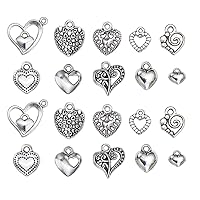 UR URLIFEHALL 100 Pcs Mixed Style Sweet Heart Charms Anique Silver Pendants for DIY Craft Making