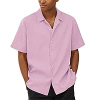 Hawaiian Shirt for Men Summer Button Down Loose Dress Shirts Casual Standing Collar Bowling Short Sleeve Shirt