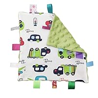 Inchant Boy Tag Security Blanket - Baby Car Plush Comforter Taggy Blankies, Pale Green Textured Underside