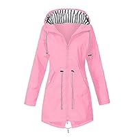 Women Waterproof Lightweight Raincoat Rain Jacket Plus Size Hooded Drawstring Outdoor Windbreaker with Pockets