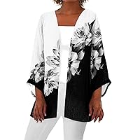 COTECRAM Women's 3/4 Sleeve Open Front Cardigan Sweater Ladies Casual Loose Outwear Elegant Shrugs Plus Size Kimono Outerwear