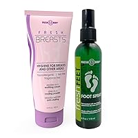 Fresh Body Fresh Feet, 4oz - Foot Spray for Smelly Feet, Boots & Shoes and Fresh Breasts Lotion to Powder Deodorant - 3.4oz - Made without Parabens, Dyes, Sulfates or Alcohol