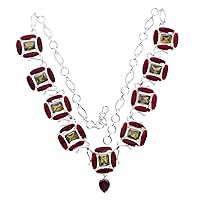 Garnet & Green Qquartz Gemstone 925 Solid Sterling Silver Necklace Attractive Designer Jewelry Gift For Her