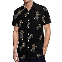 Dachshund Cropped Hawaiian Shirt for Men Short Sleeve Button Down Summer Tee Shirts Tops