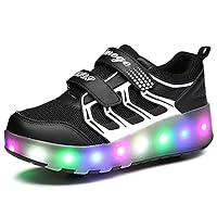 Kids Two Wheels Shoes with Lights Rechargeable Roller Skates Shoes Retractable Wheels Shoes LED Flashing Sneakers for Unisex Girls Boys Beginners Gift
