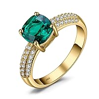 JewelryPalace Cushion Cut 1.8ct Simulated Emerald Solitaire Rings for Her, 14K White Gold 925 Sterling Silver Promise Ring for Women, Green Gemstone Jewellery Sets Rings